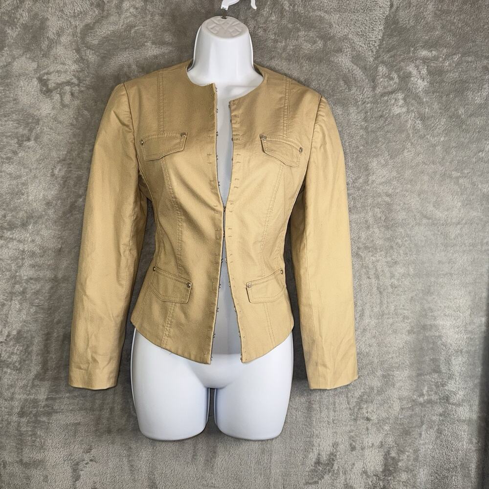 90s Y2K Ellie Tahari Tan Moto Jacket Sz S? Fall Layering